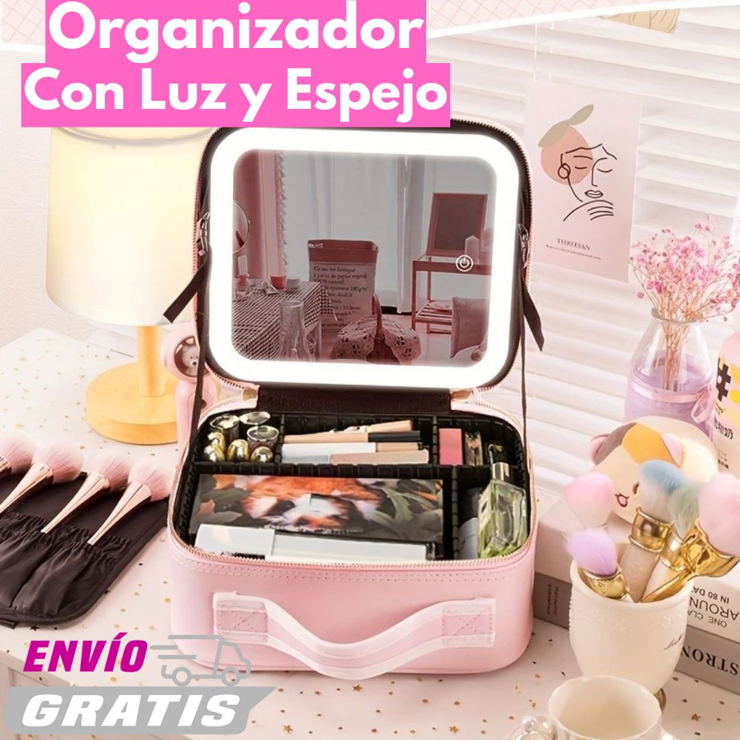 ORGANIZADOR DE MAQUILLAJE CON LUZ LED Y ESPEJO